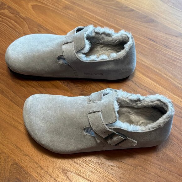 Birkenstock London Shearling in Suede, Whale Gray, US Women's 9-9.5, EU 40 - Picture 3 of 9